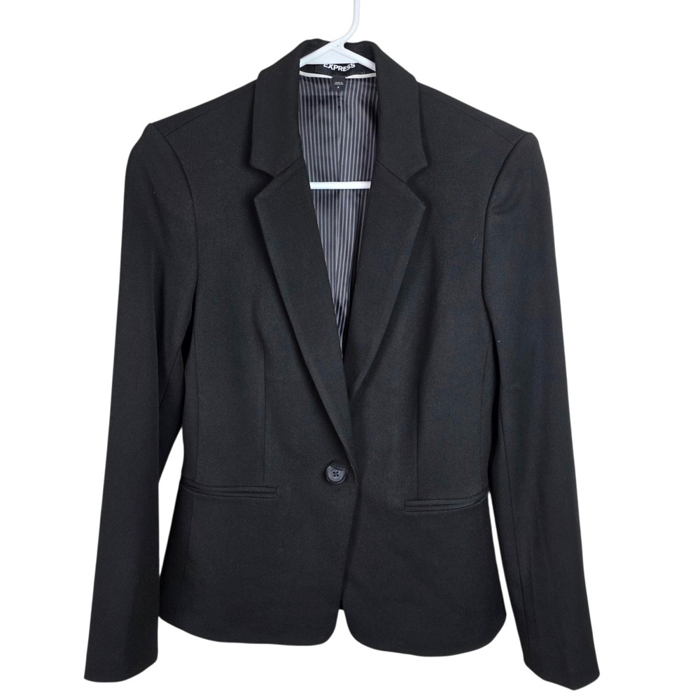 Express Single Button Blazer Women 6 Black Excellent Stretch Notched Lapel 5638